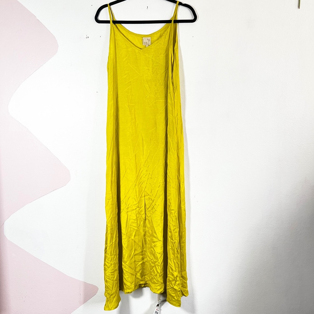 Paulmi & Harsh Maxi Dress Womens Large Mustard Yellow Spaghetti Strap Summer‎